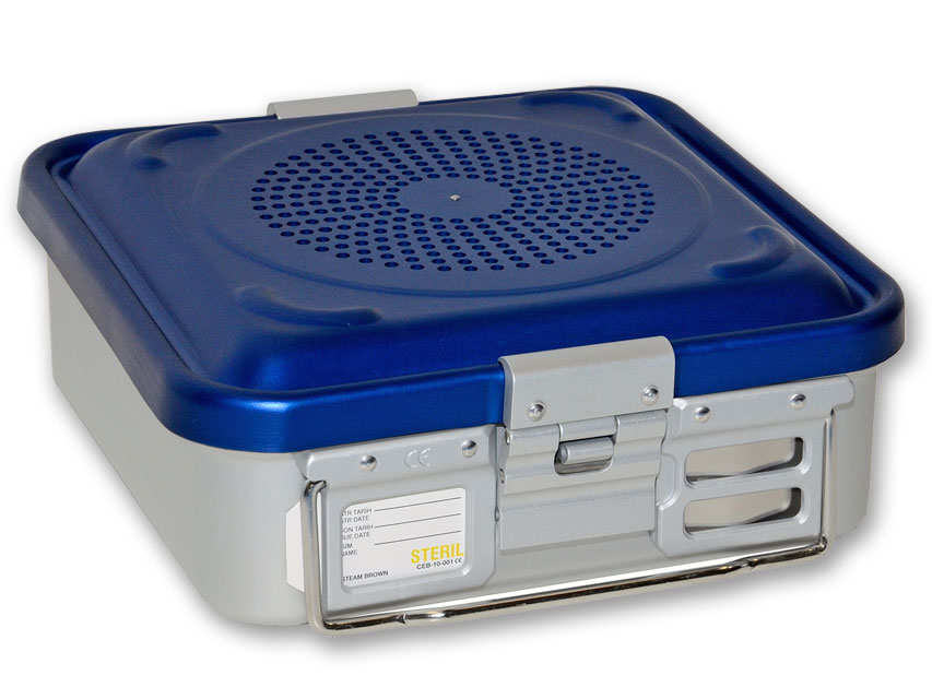 0173 CONTAINER WITH FILTER small h 100 mm - blue - perforated