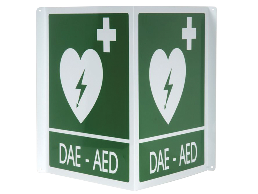 Accessories for defibrillators, DAE-AED DOUBLE-SIDED ALUMINIUM SIGN 34x36 cm for defibrillators