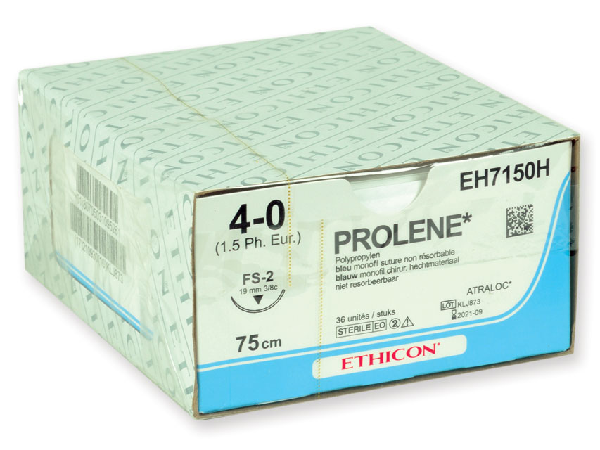 ETHICON PROLENE BLUE MONOFILAMENT SUTURES, ETHICON PROLENE BLUE MONOFILAMENT SUTURES - gauge 4/0 needle 19 mm FS-2 suture 45 cm