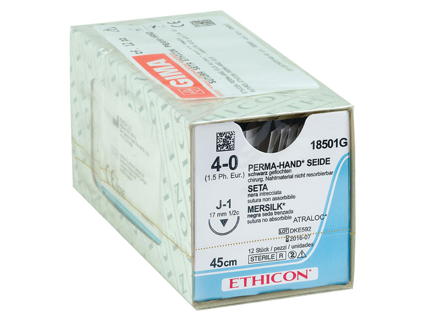 ETHICON PERMA-HAND SILK SUTURES - braided, ETHICON PERMA-HAND SILK SUTURES - gauge 4/0 needle 17 mm - braided