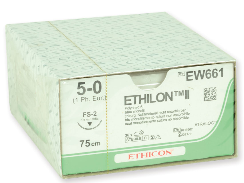 ETHICON ETHILON MONOFILAMENT SUTURES - gauge 5/0 needle 19 mm