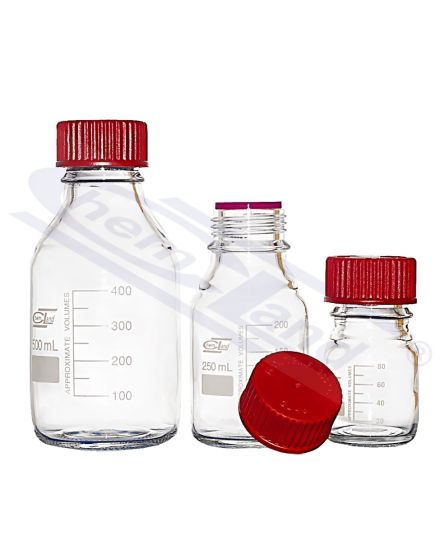 Pudele ar sarkanu uzskrūvējamu vāciņu 0100ml līdz 200 oC