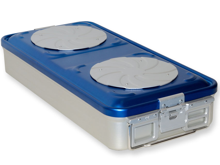 KONTEINERIS AR VĀRSTU-LIELS H 100 MM-ZILS-AR PERFORĀCIJU