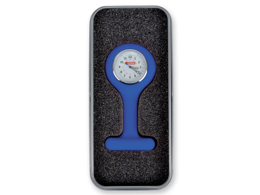 SILICONE NURSE WATCH WITH ALUMINIUM BOX - ROUND - BLUE