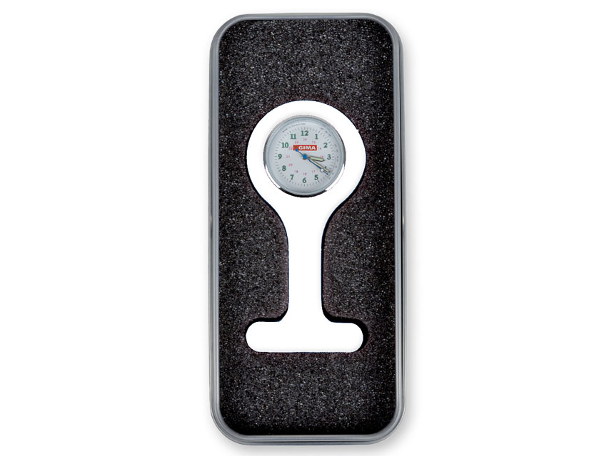 SILICONE NURSE WATCH WITH ALUMINIUM BOX - ROUND - WHITE