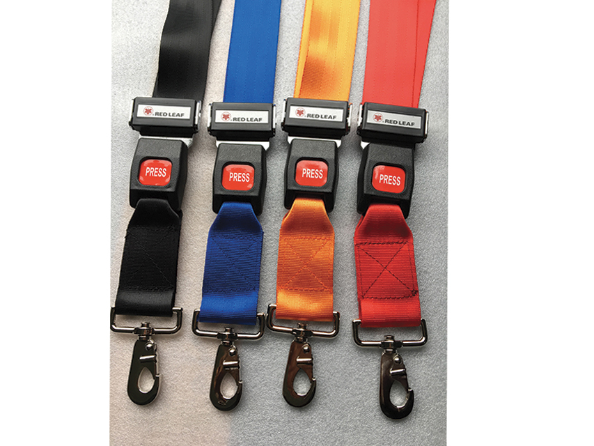 SET OF 4 SAFETY BELTS WITH KOOK - POLYESTER 4 COLOURS - END WITH HOOK, METAL BUCKLE