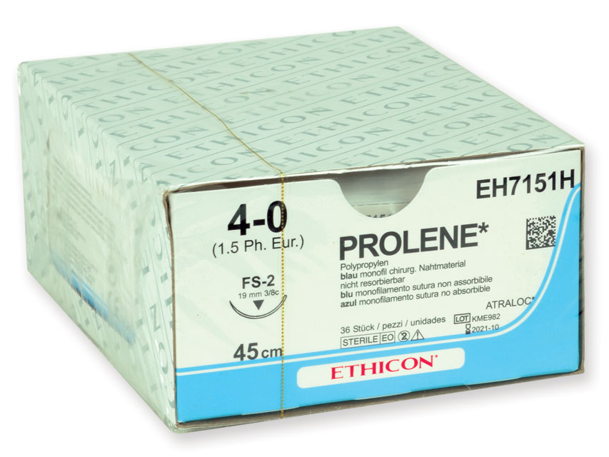 ETHICON PROLENE BLUE monofilamenta šūšanas diegi. Izmērs 4/0 adata 19 mm diegs 75 cm