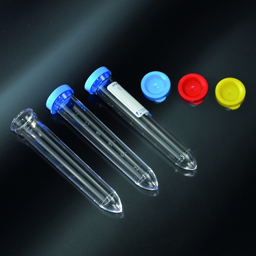 Mēģene ar zilu vāciņu 12ml, graduēta ar uzlīmi, no polistirola - 1 gab. (kastē - 1000 gab.)