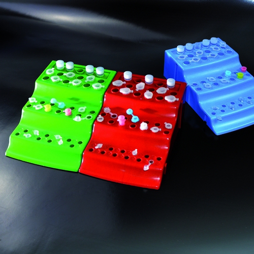 in pp. red. can accomodate- 24 microtubes 0.2 ml - 14 by 0.5 ml - 18 by 1.5 ml2pcs