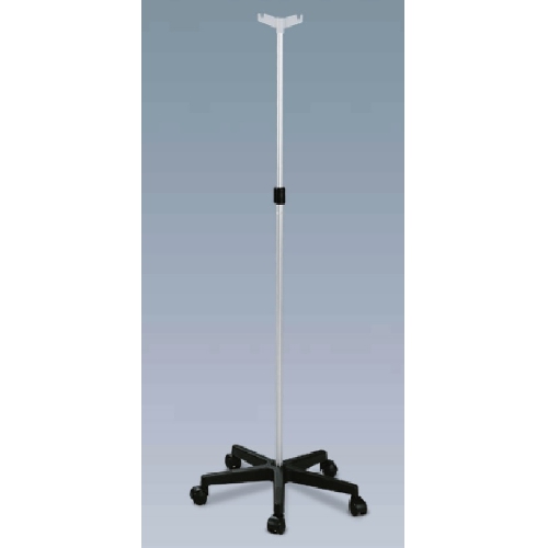 Infūzijas sistēmu statīvs ar 4 tērauda āķiem, ar 5 skrituļiem ar metāla pamatni