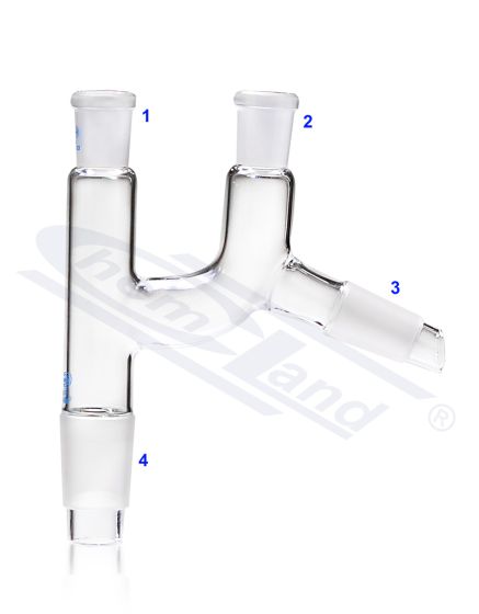 Destilācijas adapteris, Claisen galviņas, konuss kolbai 29/32, konuss kondensatoram 29/32, 2x ligzda 14/23