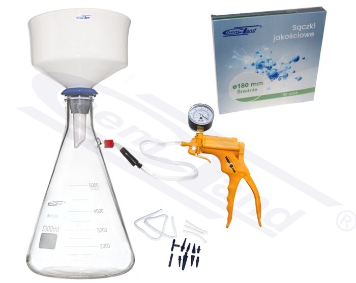 Buchnera vakuuma filtrēšanas komplekts, kolbas tilpums 05000ml, PP uzgalis, vidējie sieti 180 mm