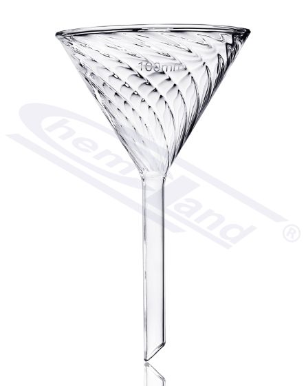 laboratorijas piltuve stikla dim. 100 mm ātrai filtrēšanai ar rievām CHEMLAND