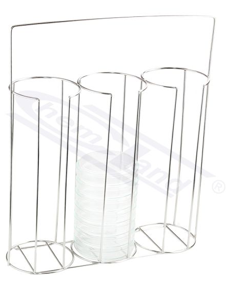 Rokas statīvs Petri trauciņiem ar diametru līdz 100 mm, 3x10 trauciņu, nerūsējošais tērauds