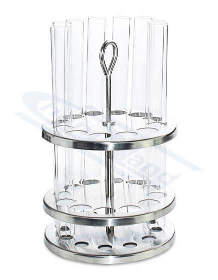 nerūsējošā tērauda statīvs mēģenēm - apaļš, 24 vietas fi 20mm, H-165mm