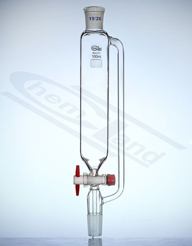 spiediena izlīdzināšanas piltuves aizbīdnis PTFE250ml NS19/26