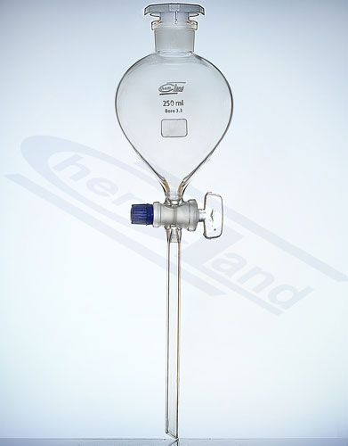 Atdalīšanas piltuve bumbiera formas ar aizbāzni PP, ligzda 24/29 aizbāzni stikla 0500ml