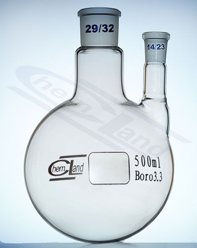 kolba ar apaļu dibenu 2 taisni kakliņi 0250ml 29/32 un 14/23 G