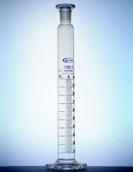 cilindrs ar aizbāzni PP A klases partijas sertifikāts 0250ml GLASSCO