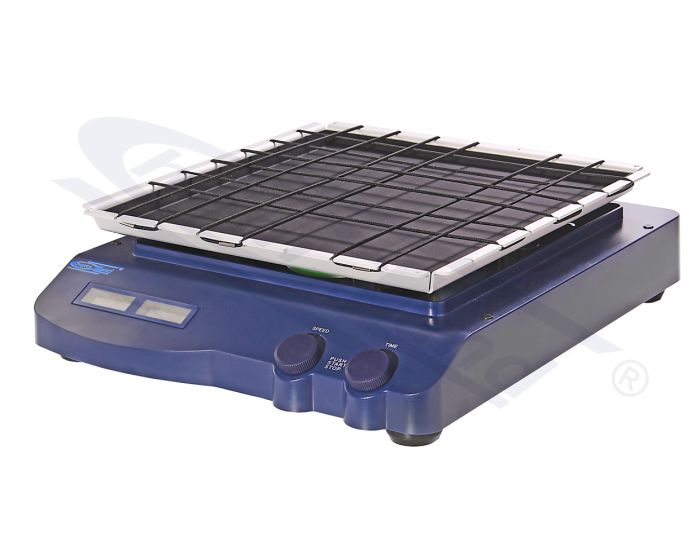 Ciklotrona vibrācijas, maksimālā slodze 3,0 kg, rotācijas ātrums 70-400 RPM, amplitūda 10 mm, taimeris 1-1199min.